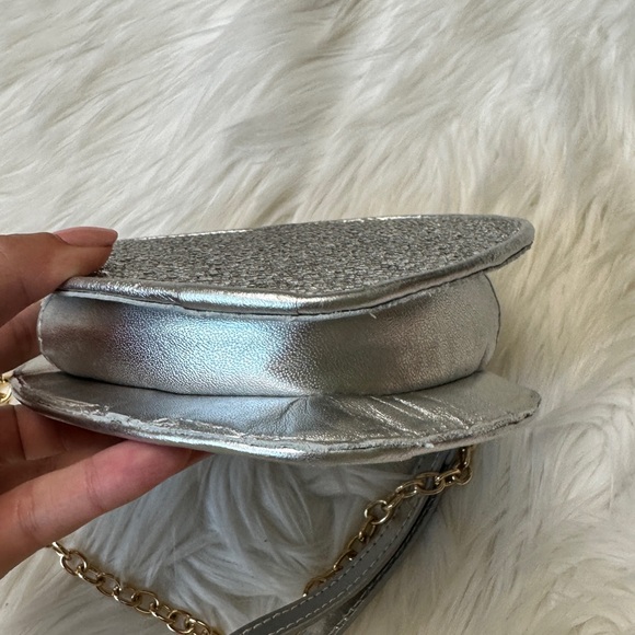 Larroude Heartbreaker Crossbody Bag In Crystal and Light Gray Vegan Suede NWT - Picture 13 of 14